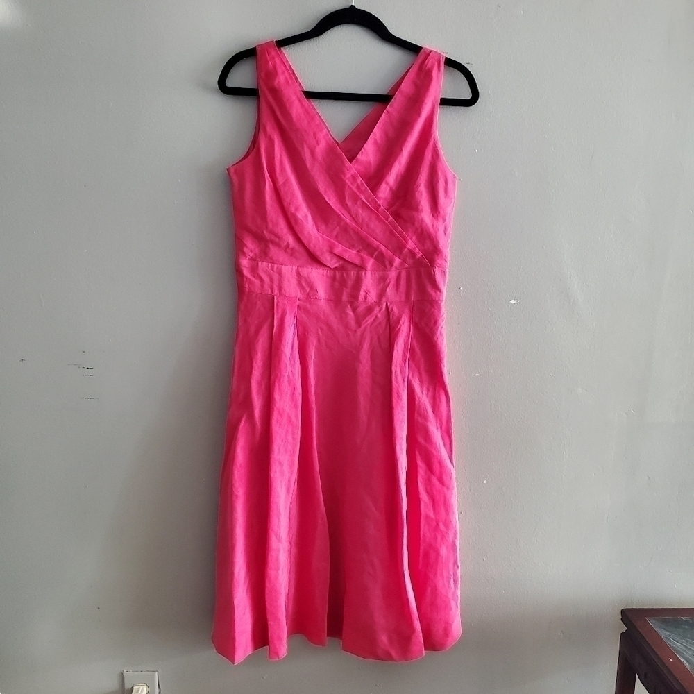 J.Peterman Fuschia Silk Blend A-Line Sleeveless Knee Length Dress Wom…